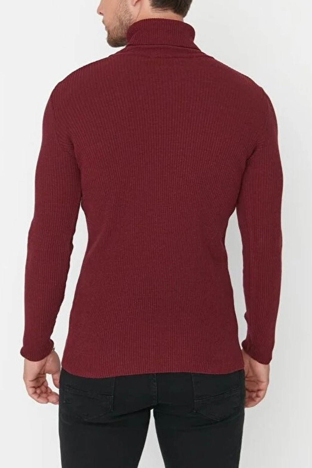 Slim Fit Turtleneck Ribbed Knit Sweater