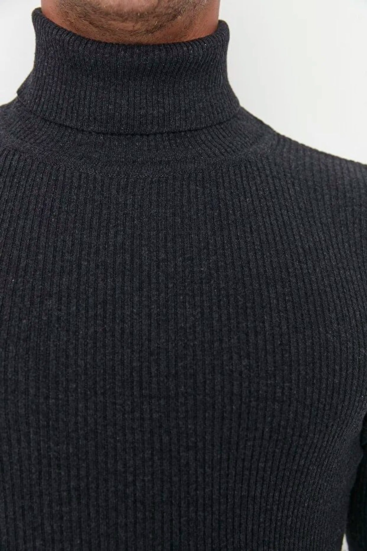 Slim Fit Turtleneck Ribbed Knit Sweater