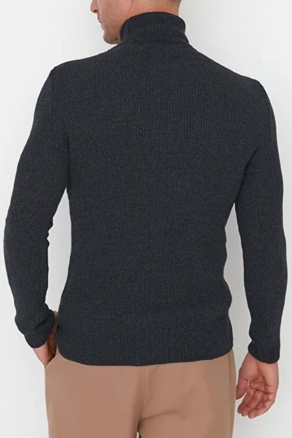 Slim Fit Turtleneck Ribbed Knit Sweater