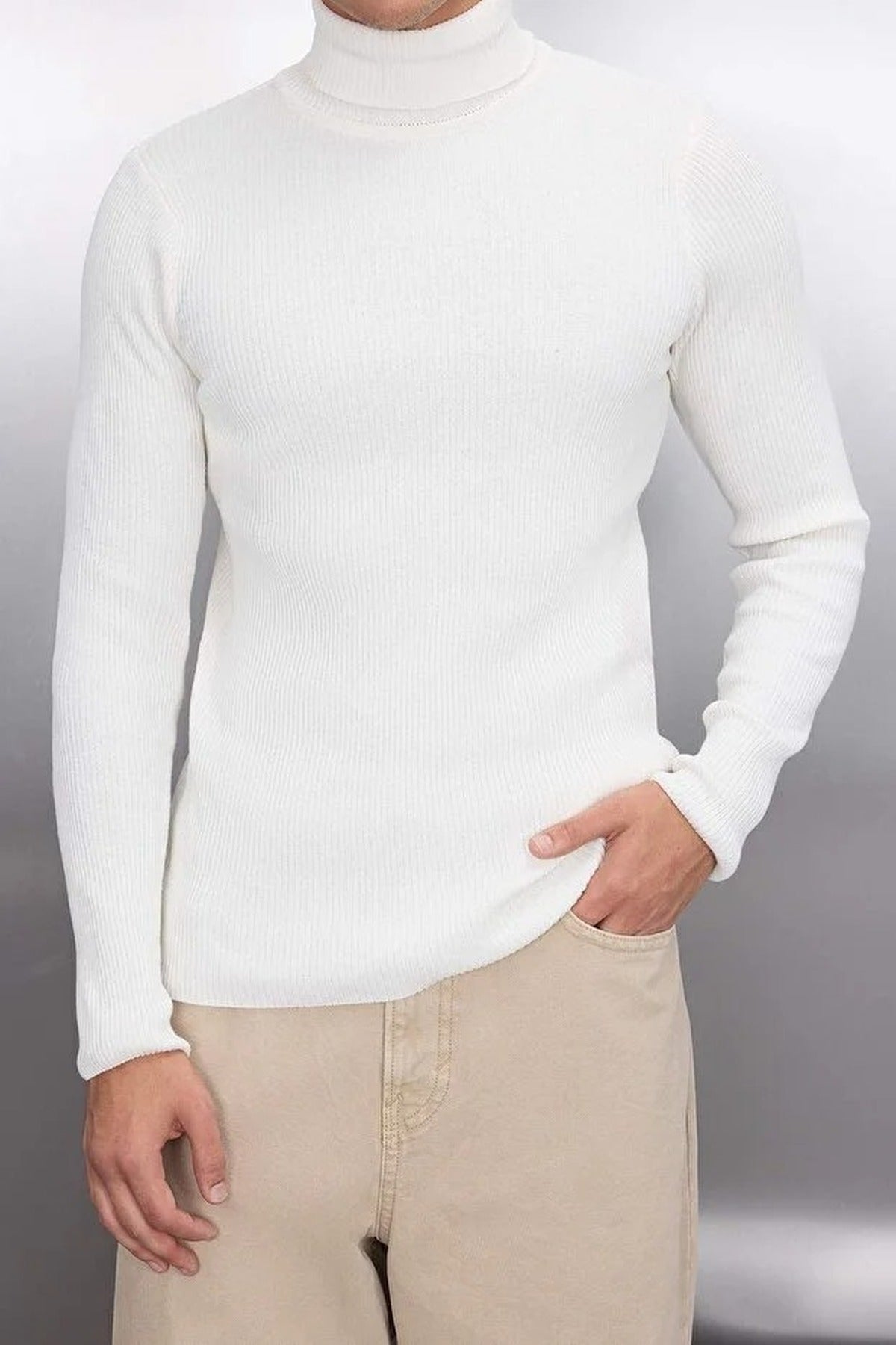 Slim Fit Turtleneck Ribbed Knit Sweater
