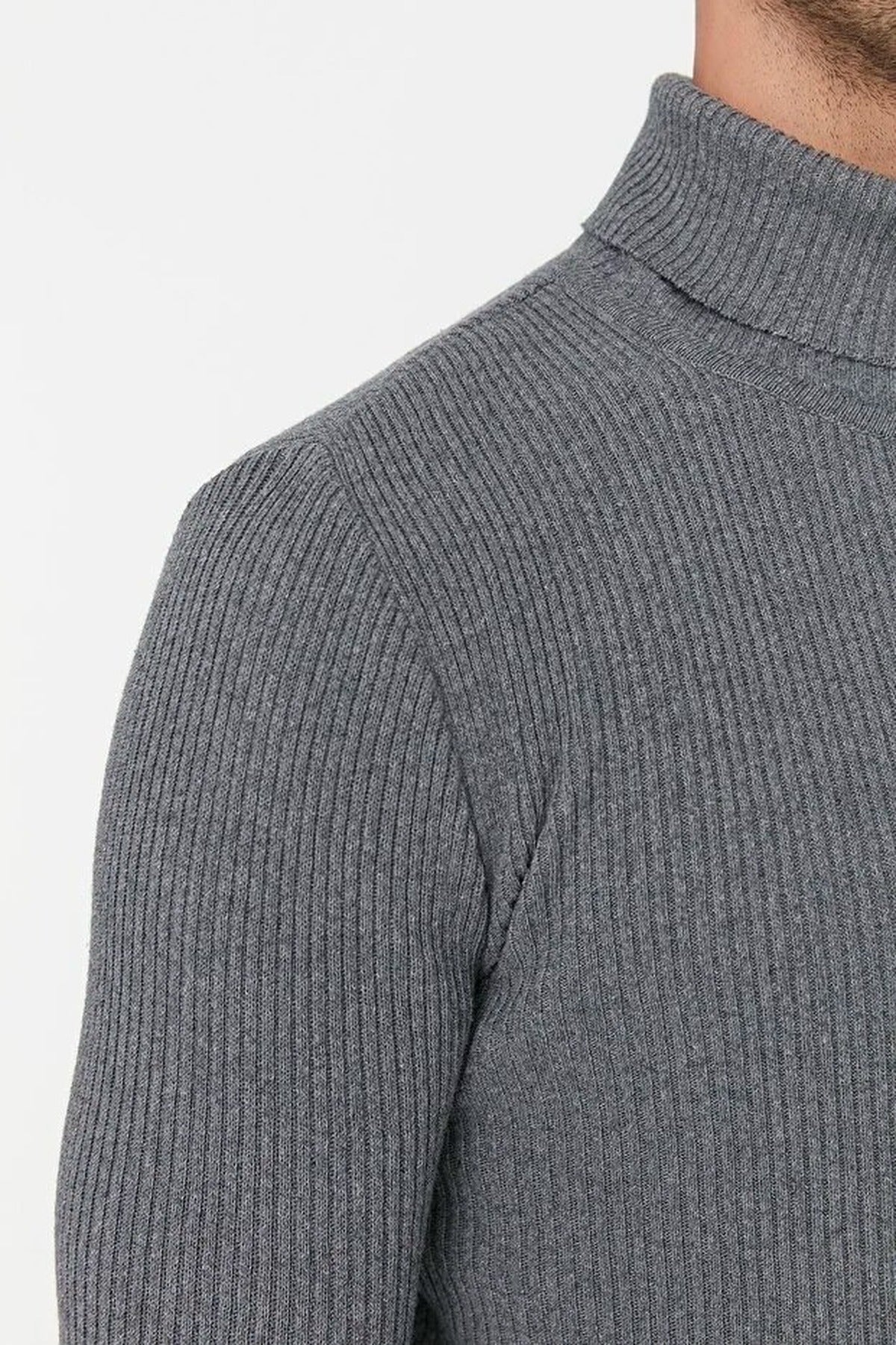 Slim Fit Turtleneck Ribbed Knit Sweater