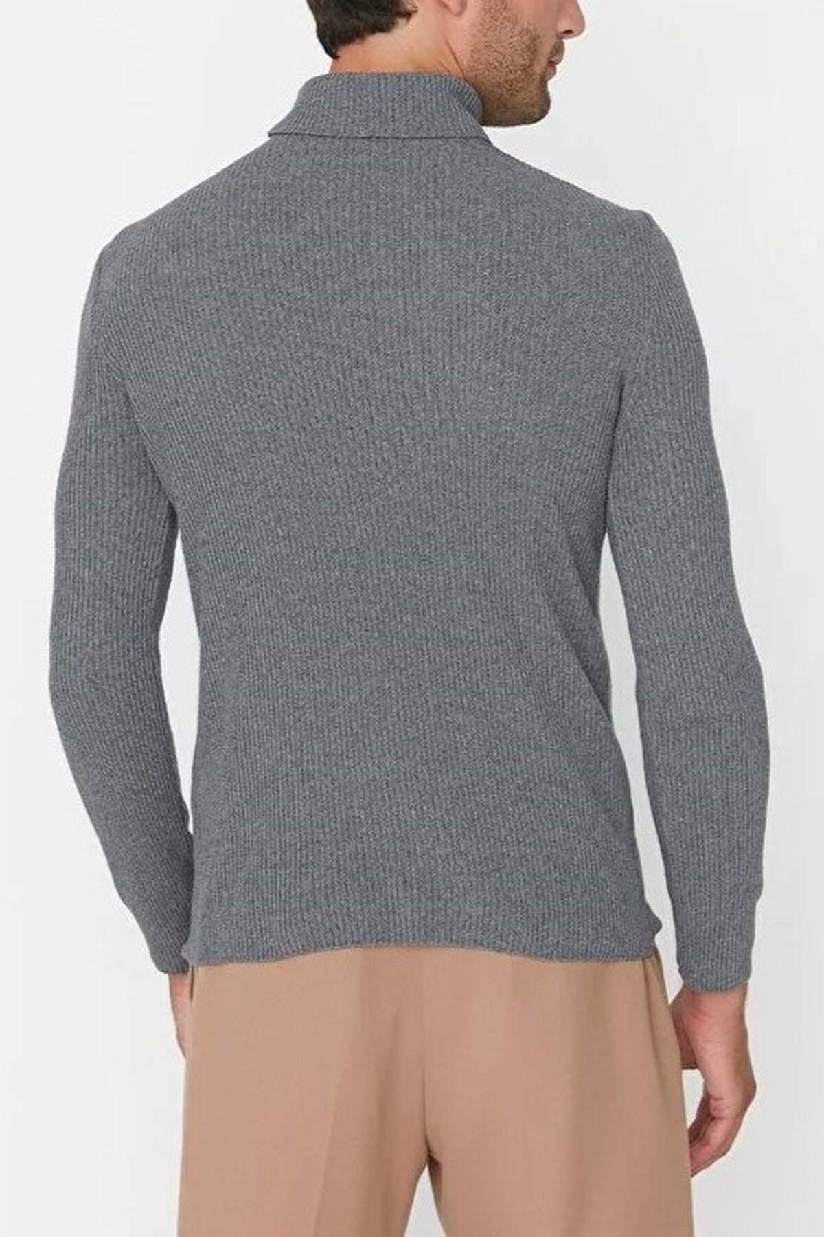 Slim Fit Turtleneck Ribbed Knit Sweater