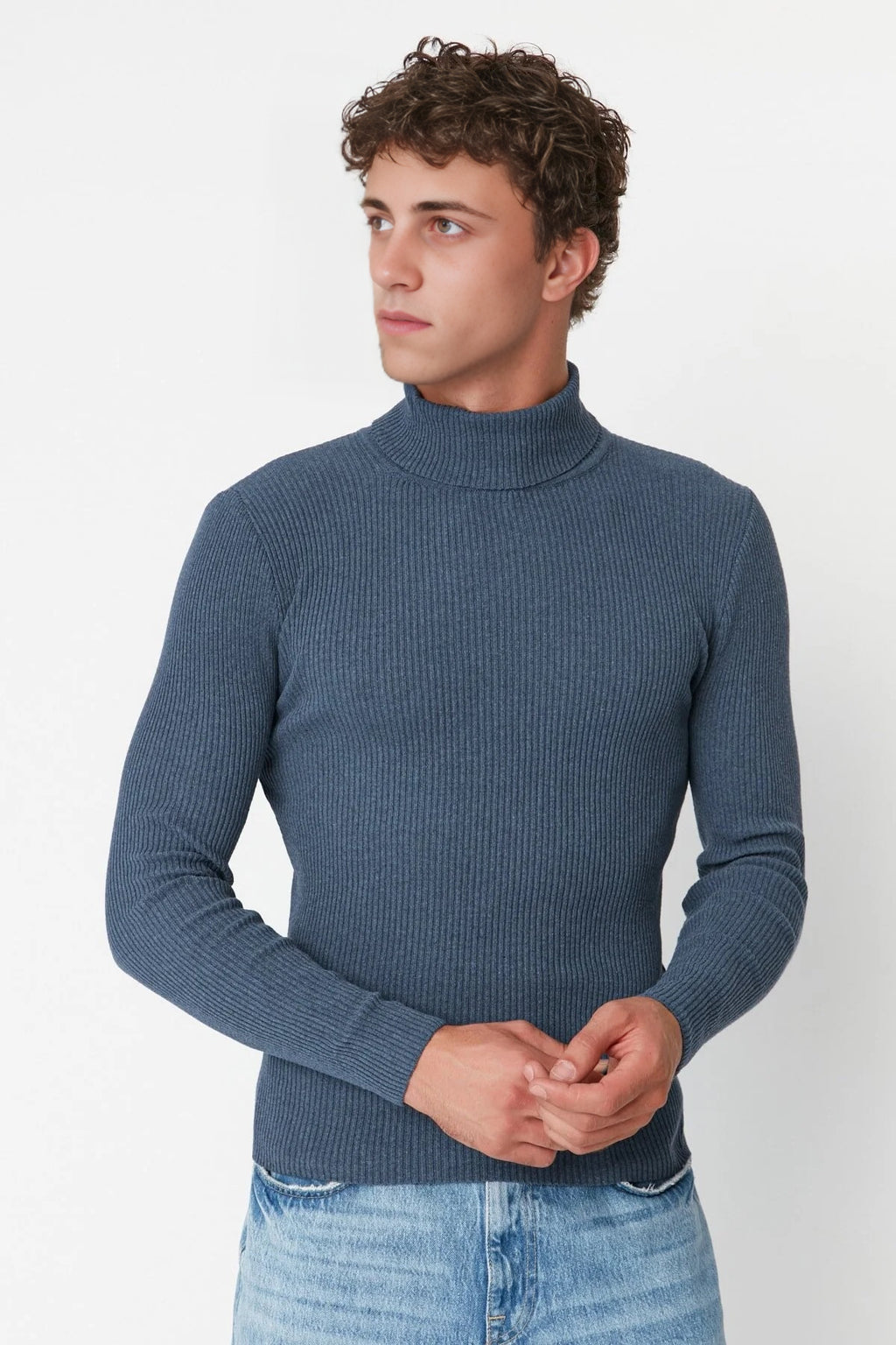 Slim Fit Turtleneck Ribbed Knit Sweater