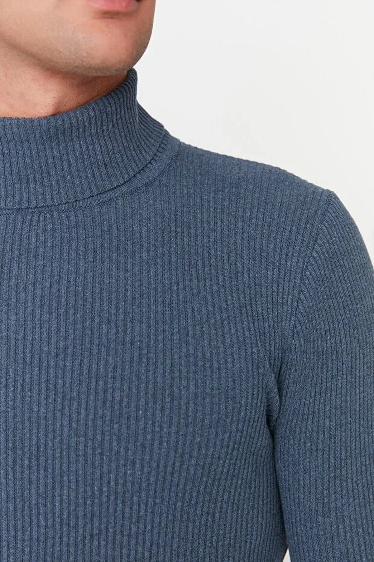Slim Fit Turtleneck Ribbed Knit Sweater