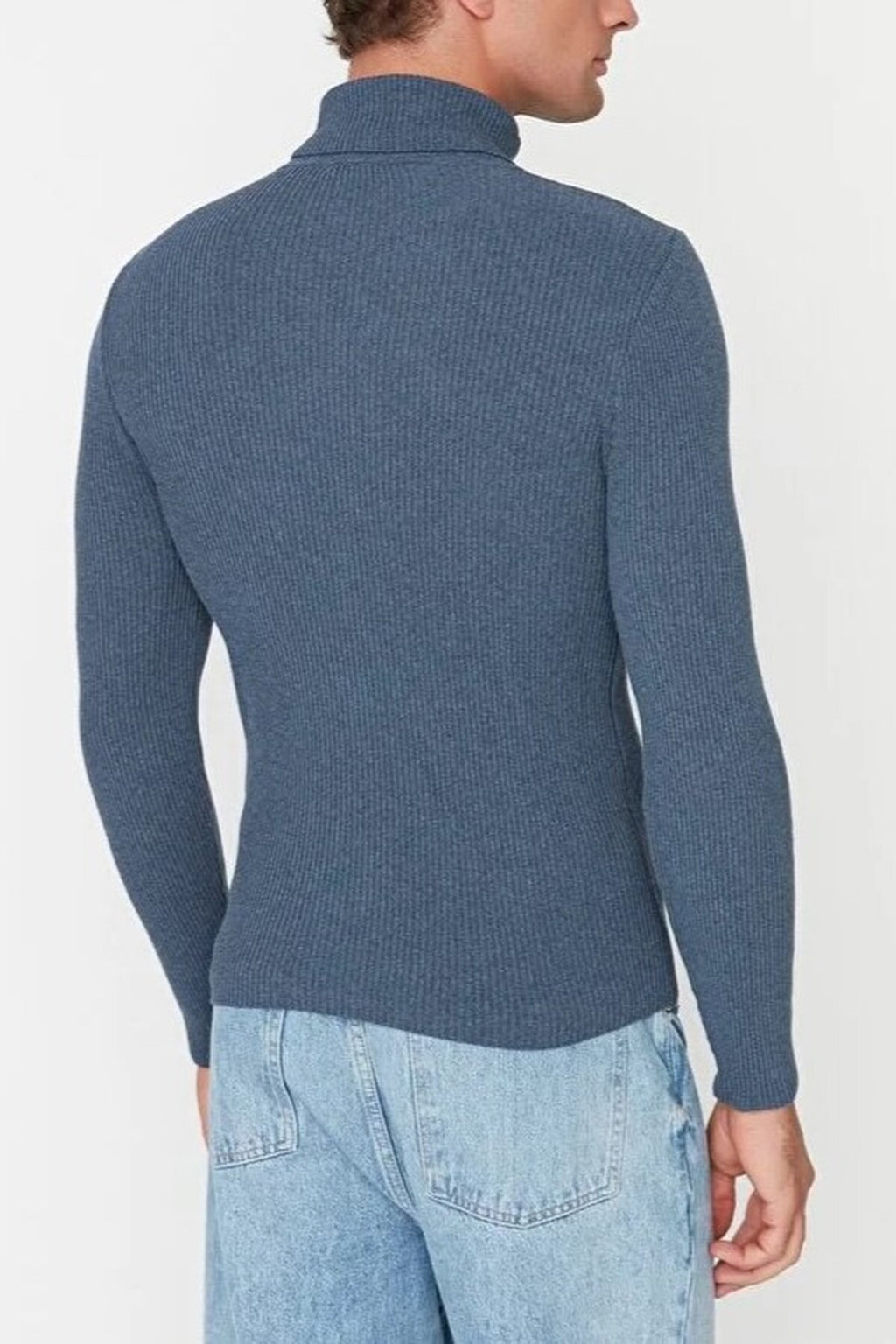Slim Fit Turtleneck Ribbed Knit Sweater