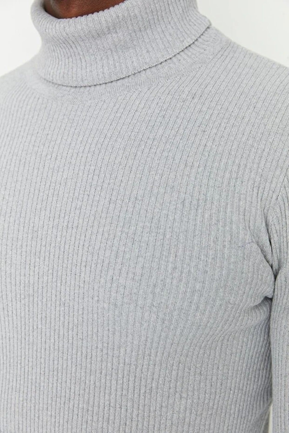 Slim Fit Turtleneck Ribbed Knit Sweater