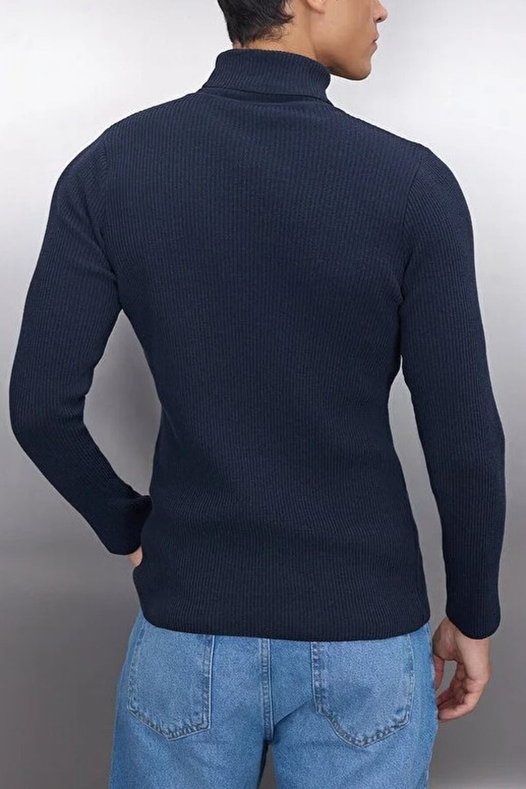 Slim Fit Turtleneck Ribbed Knit Sweater