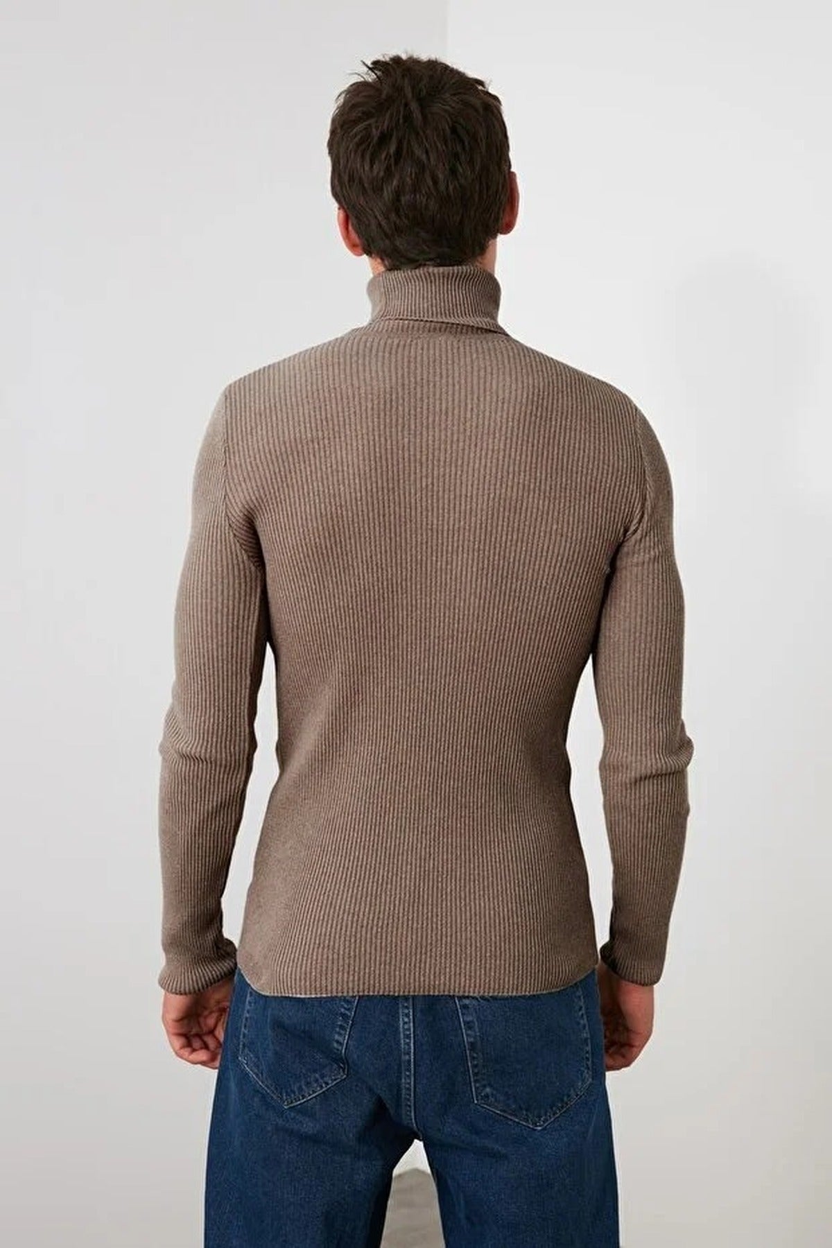 Slim Fit Turtleneck Ribbed Knit Sweater