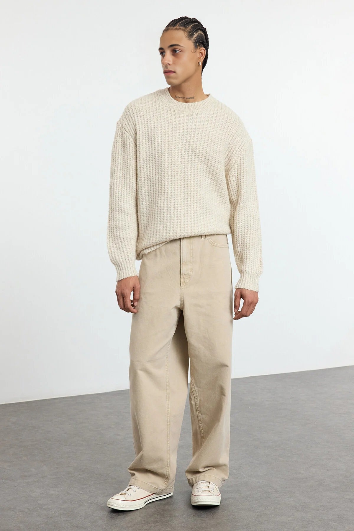 Crew Neck Textured Knit Sweater