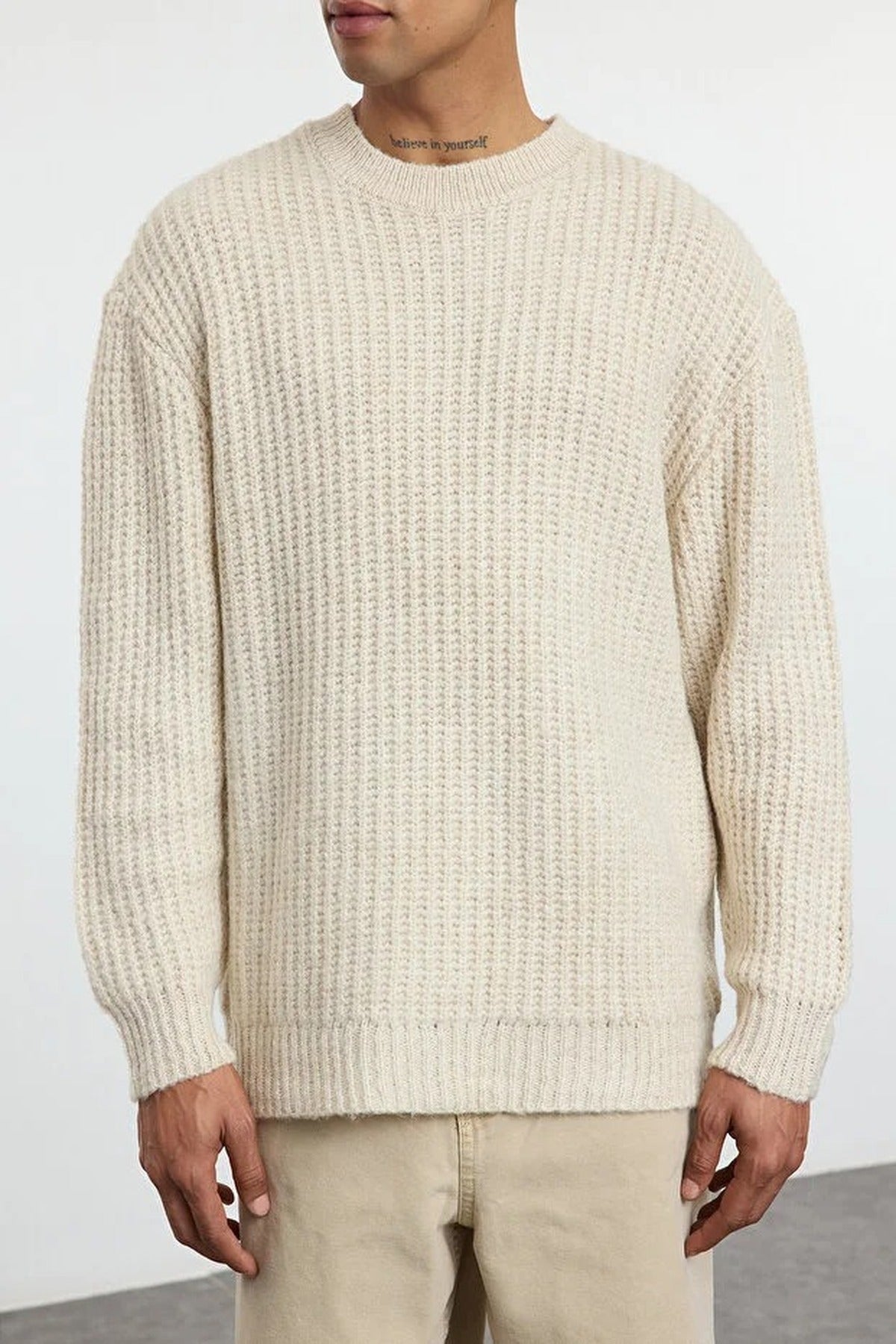 Crew Neck Textured Knit Sweater