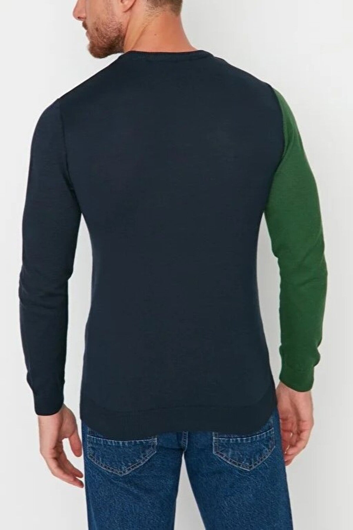 Crew Neck Color Block Knit Sweater