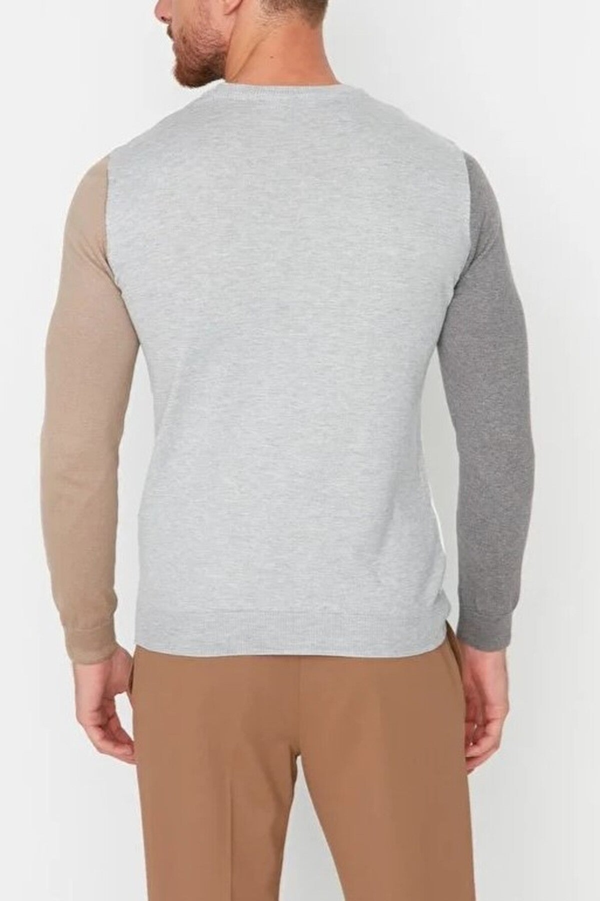 Crew Neck Color Block Knit Sweater