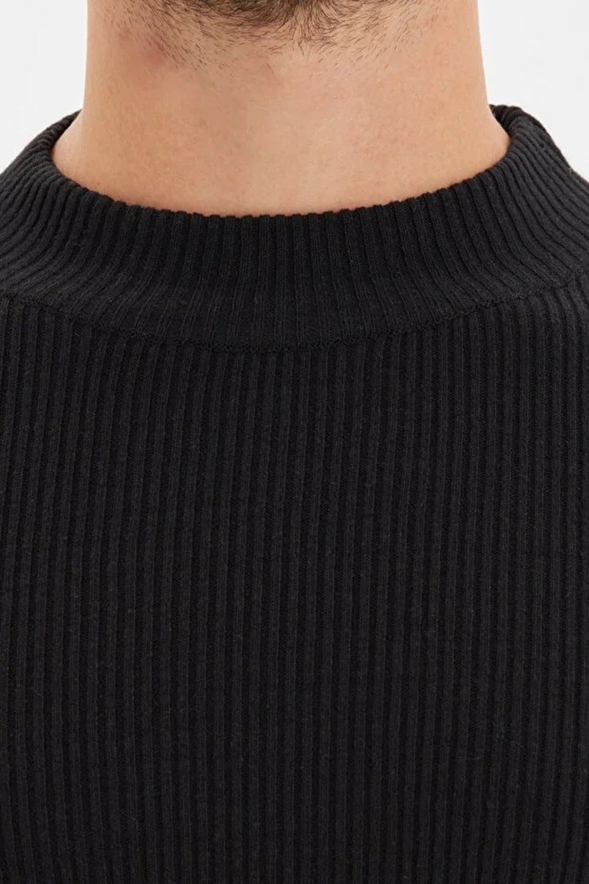 Half Turtleneck Ribbed Knit Sweater