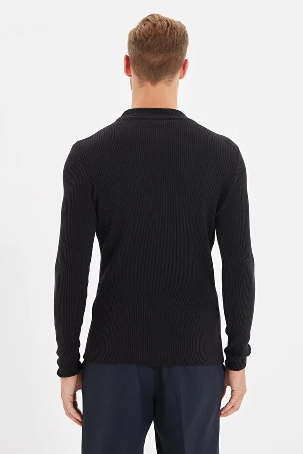 Half Turtleneck Ribbed Knit Sweater