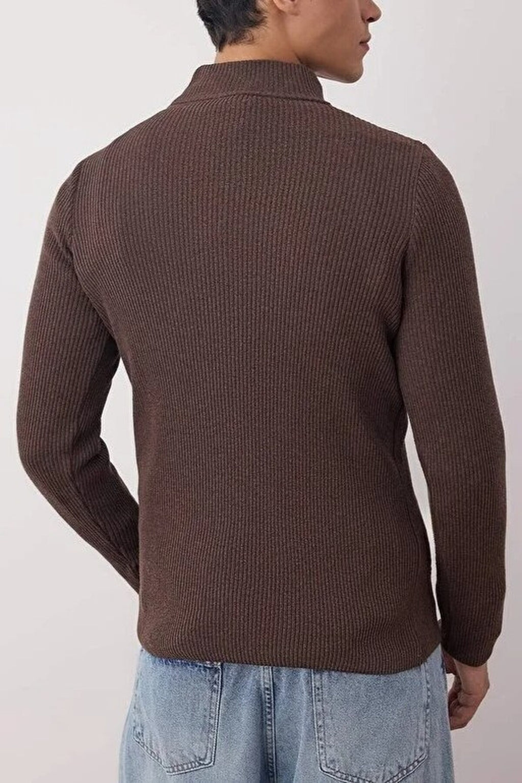 Half Turtleneck Ribbed Knit Sweater