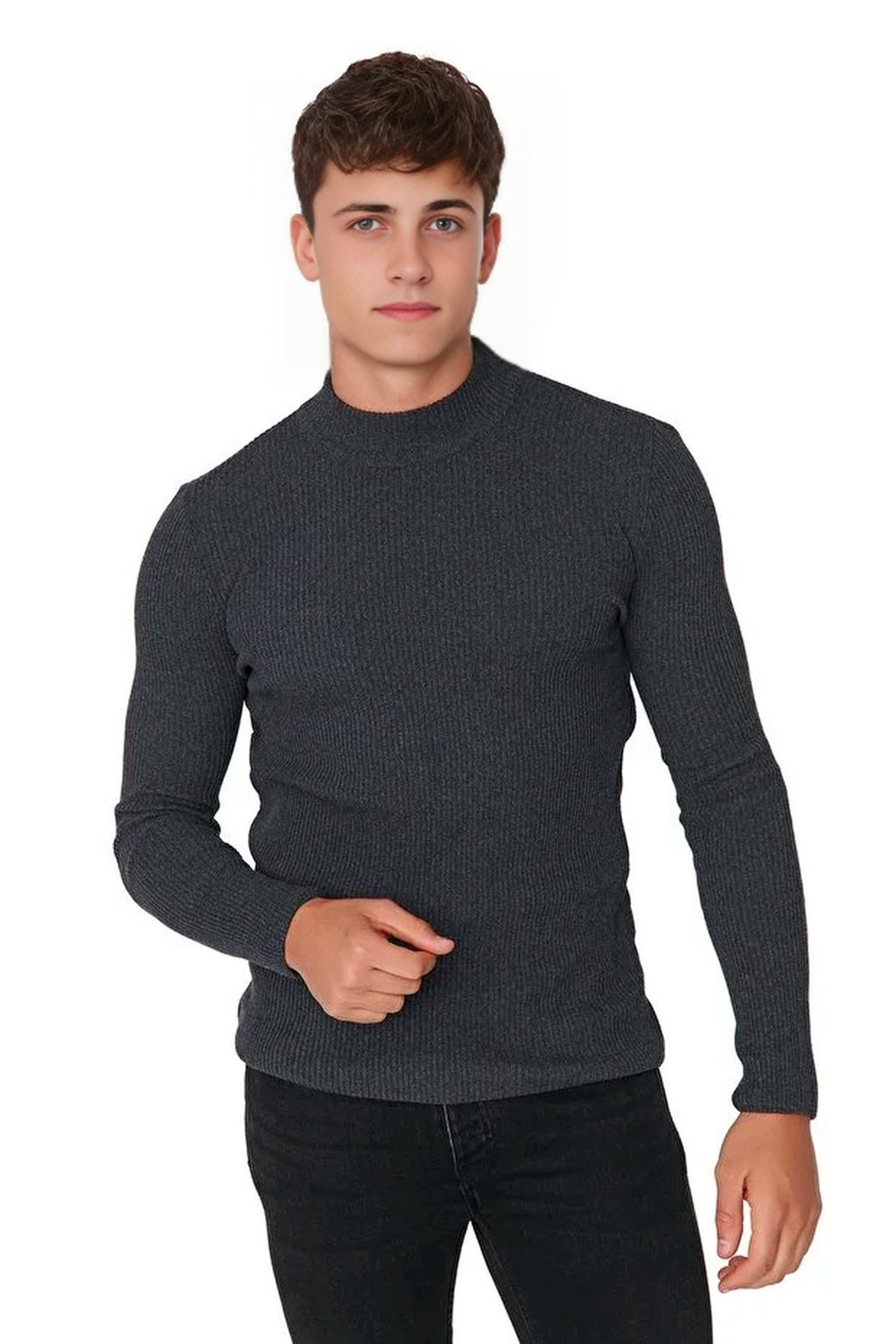 Half Turtleneck Ribbed Knit Sweater