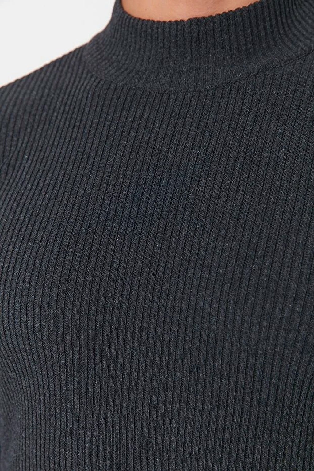Half Turtleneck Ribbed Knit Sweater