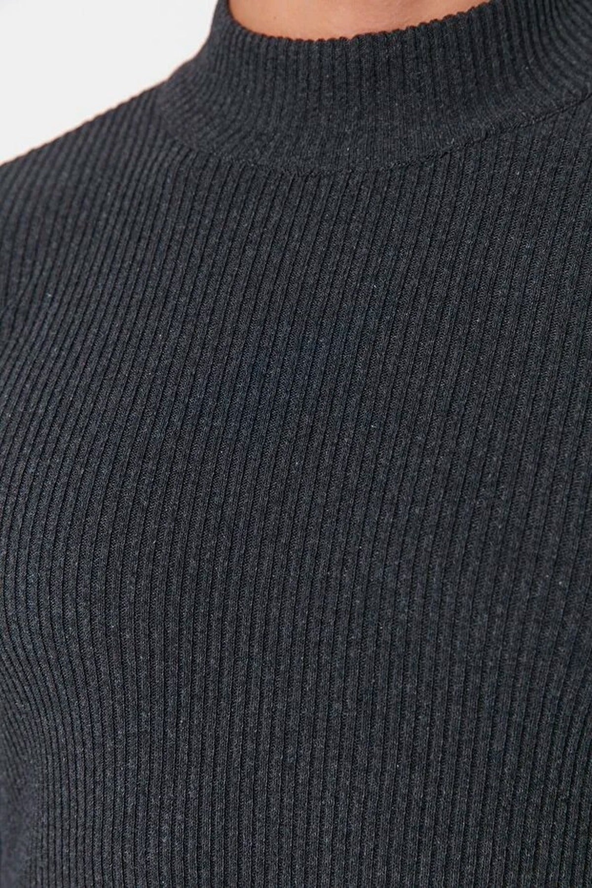 Half Turtleneck Ribbed Knit Sweater