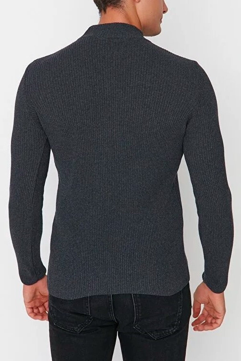 Half Turtleneck Ribbed Knit Sweater