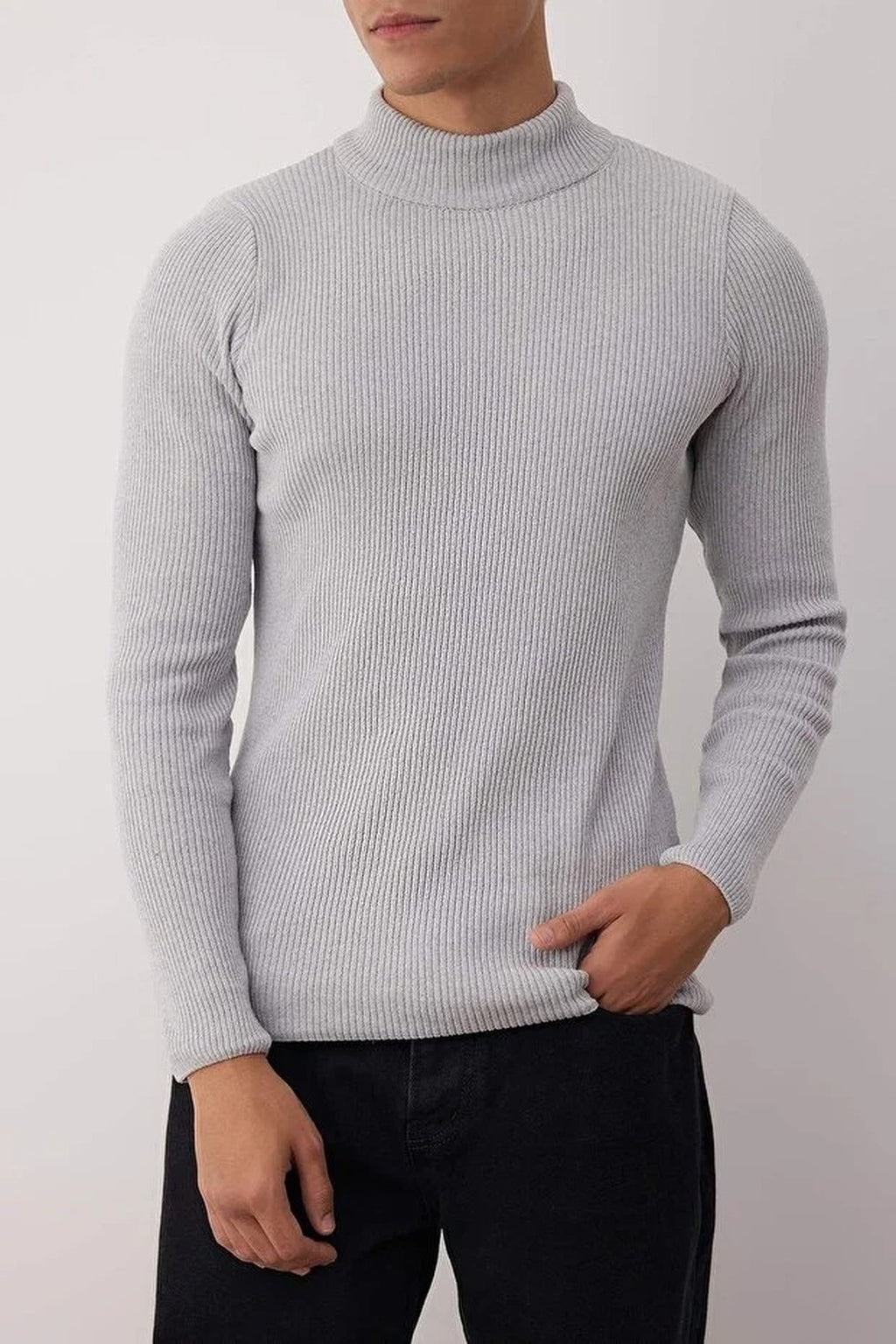 Half Turtleneck Ribbed Knit Sweater