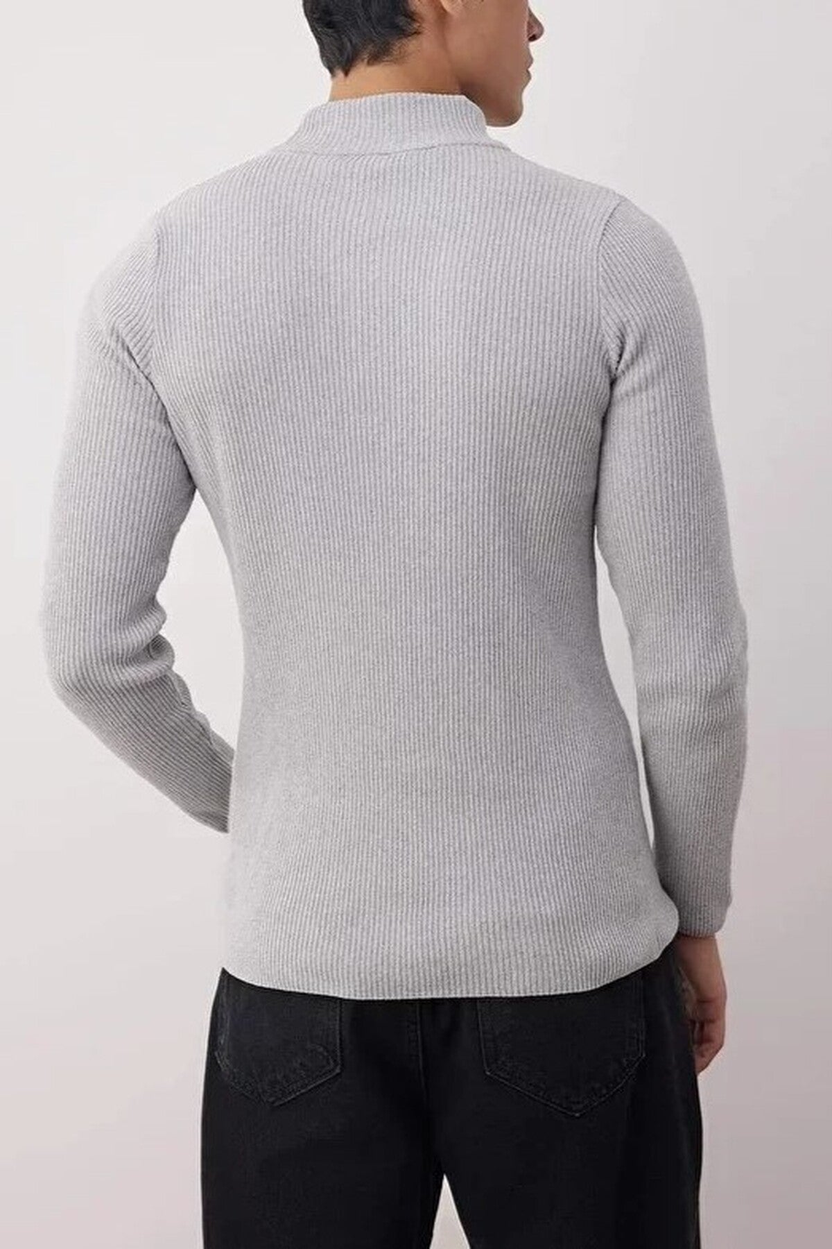 Half Turtleneck Ribbed Knit Sweater
