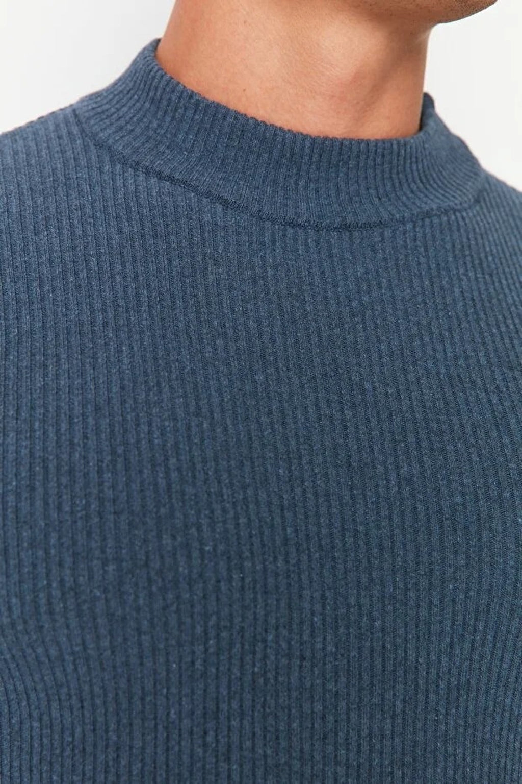 Half Turtleneck Ribbed Knit Sweater