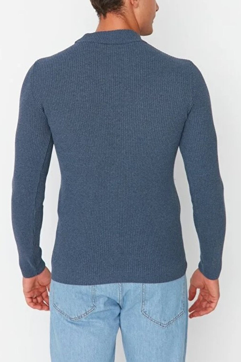 Half Turtleneck Ribbed Knit Sweater