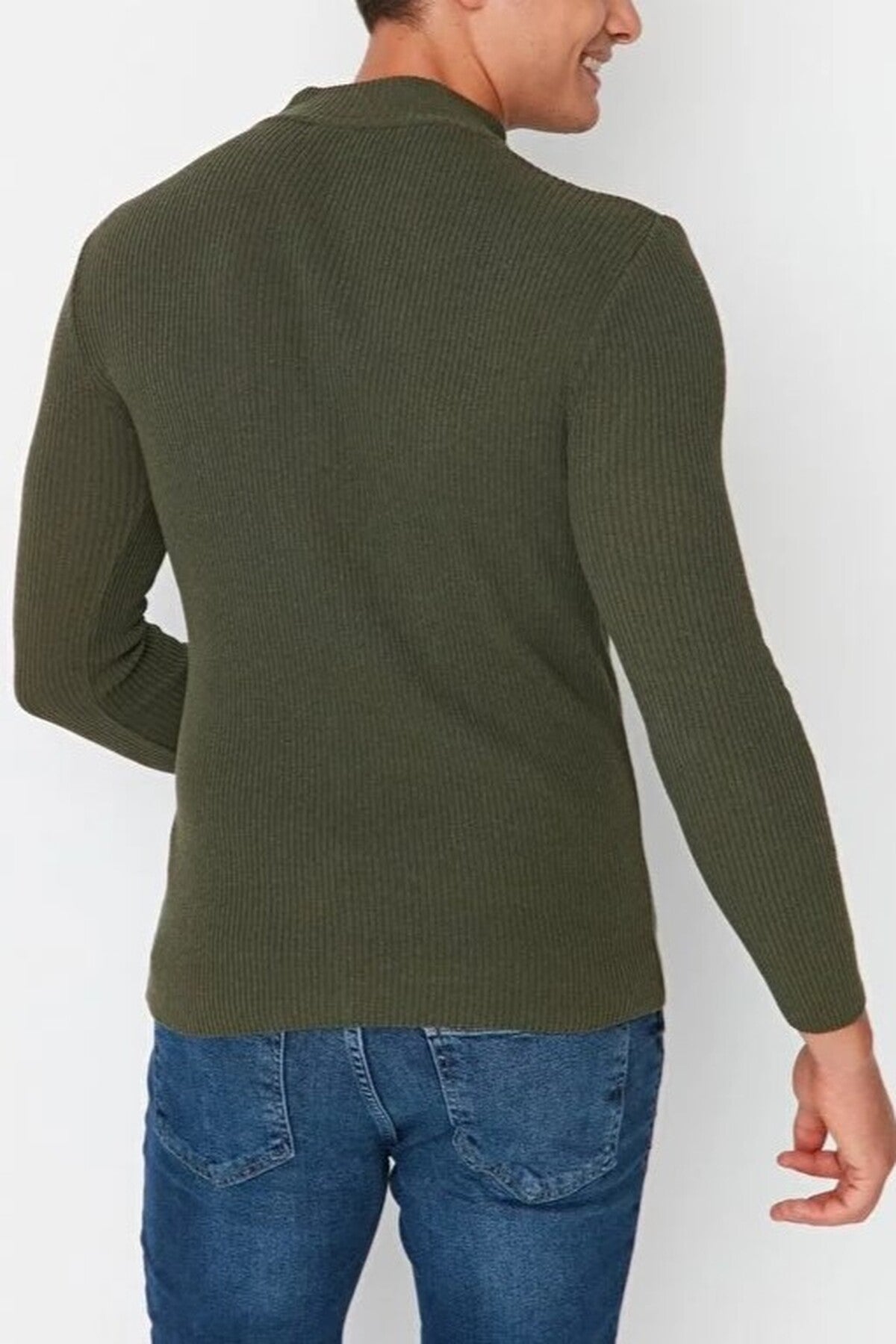 Half Turtleneck Ribbed Knit Sweater