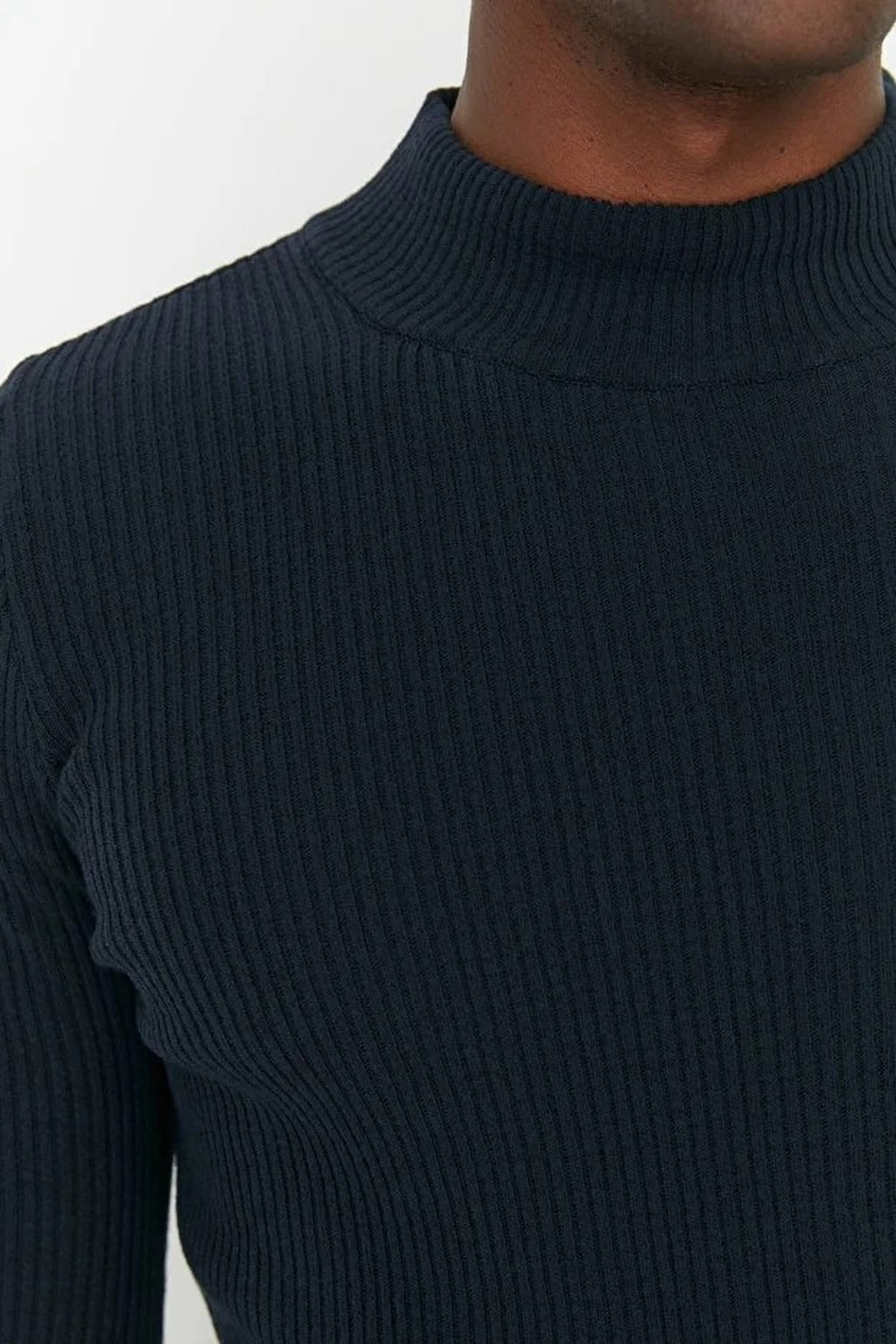 Half Turtleneck Ribbed Knit Sweater