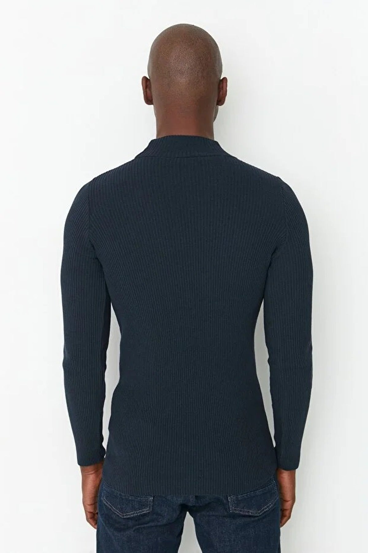 Half Turtleneck Ribbed Knit Sweater