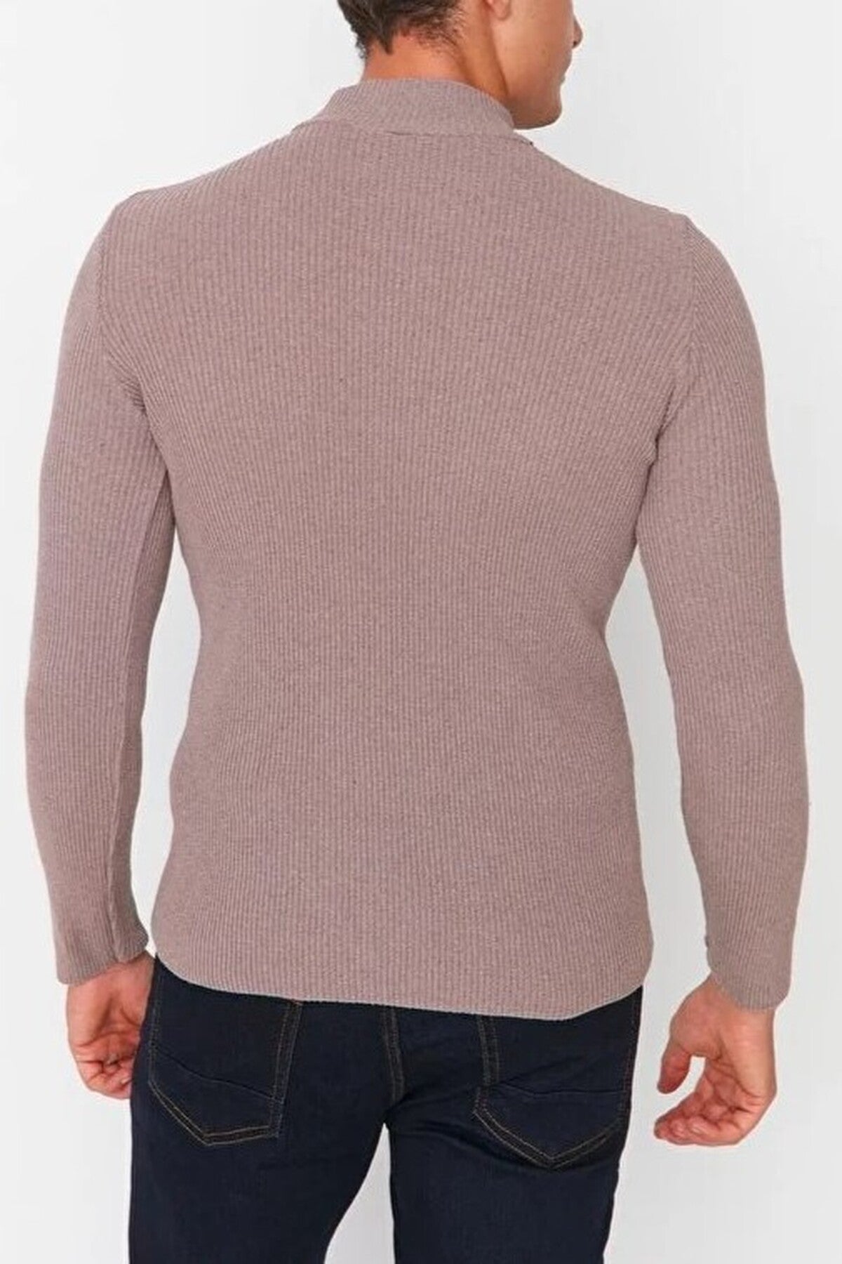 Half Turtleneck Ribbed Knit Sweater