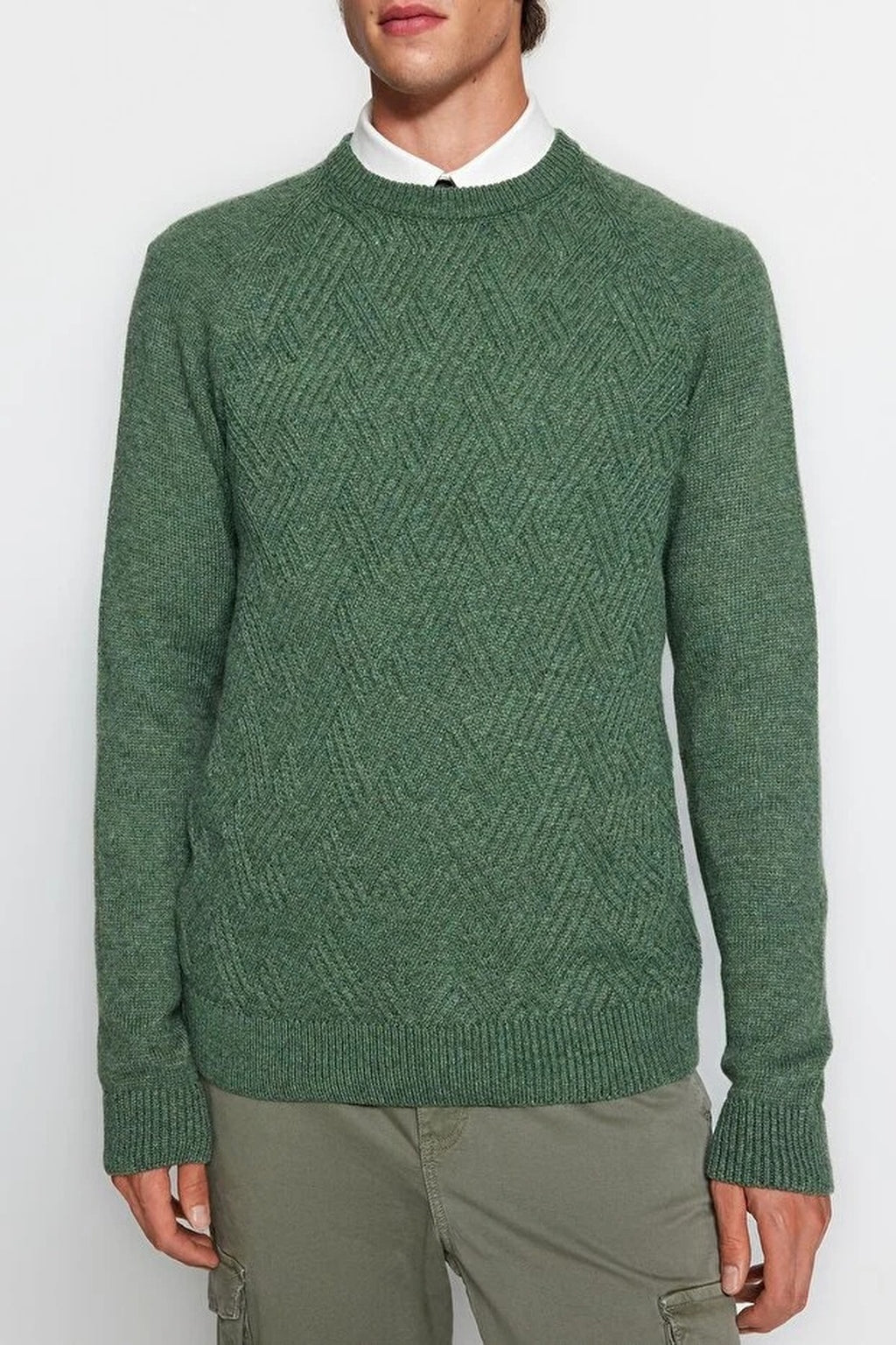 Crew Neck Raglan Sleeve Textured Knit Sweater