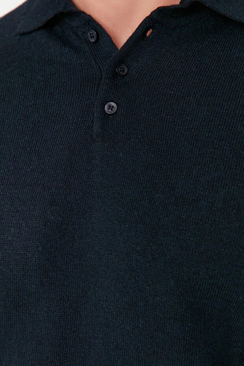 Polo Neck Buttoned Smart Knit Sweater