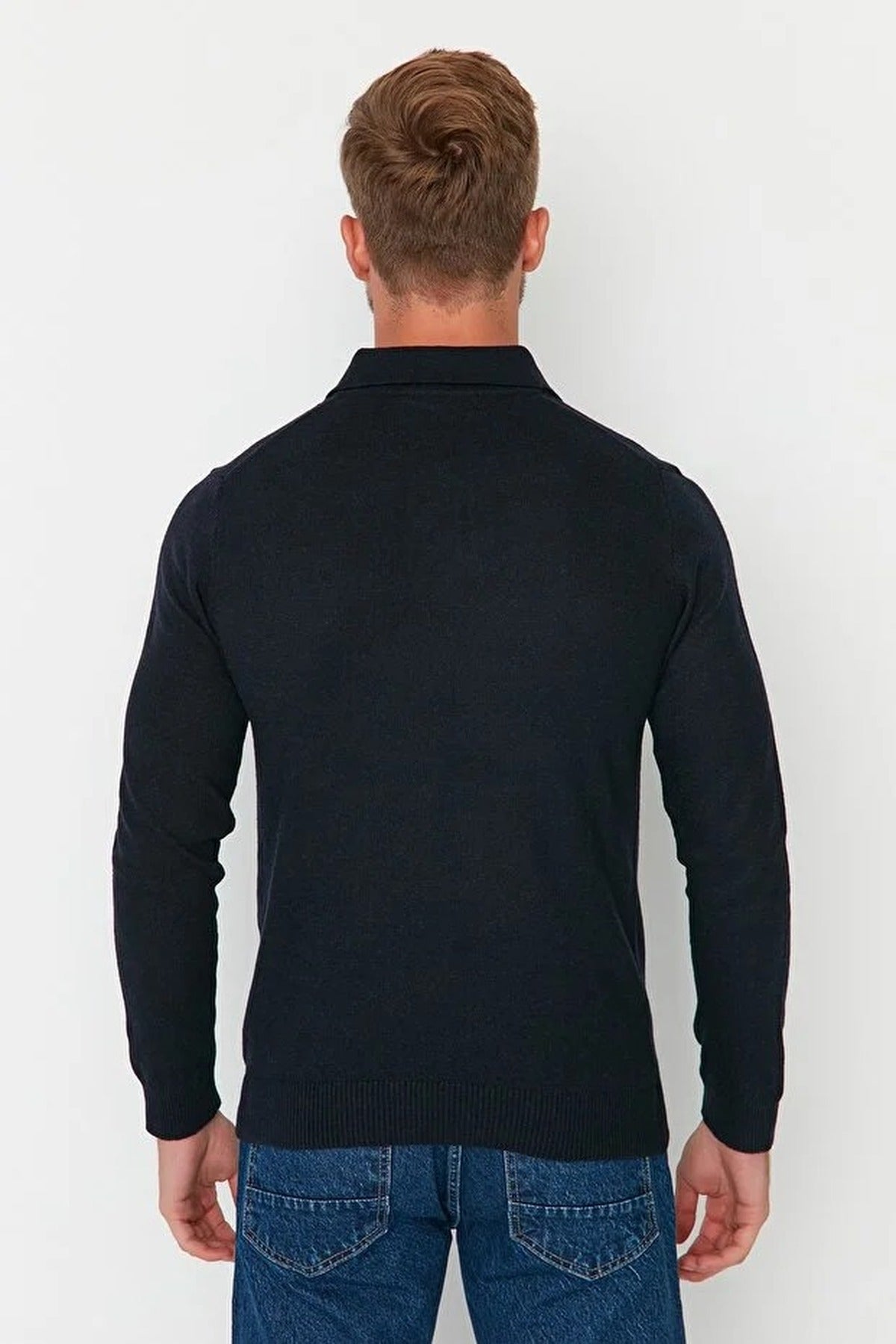 Polo Neck Buttoned Smart Knit Sweater