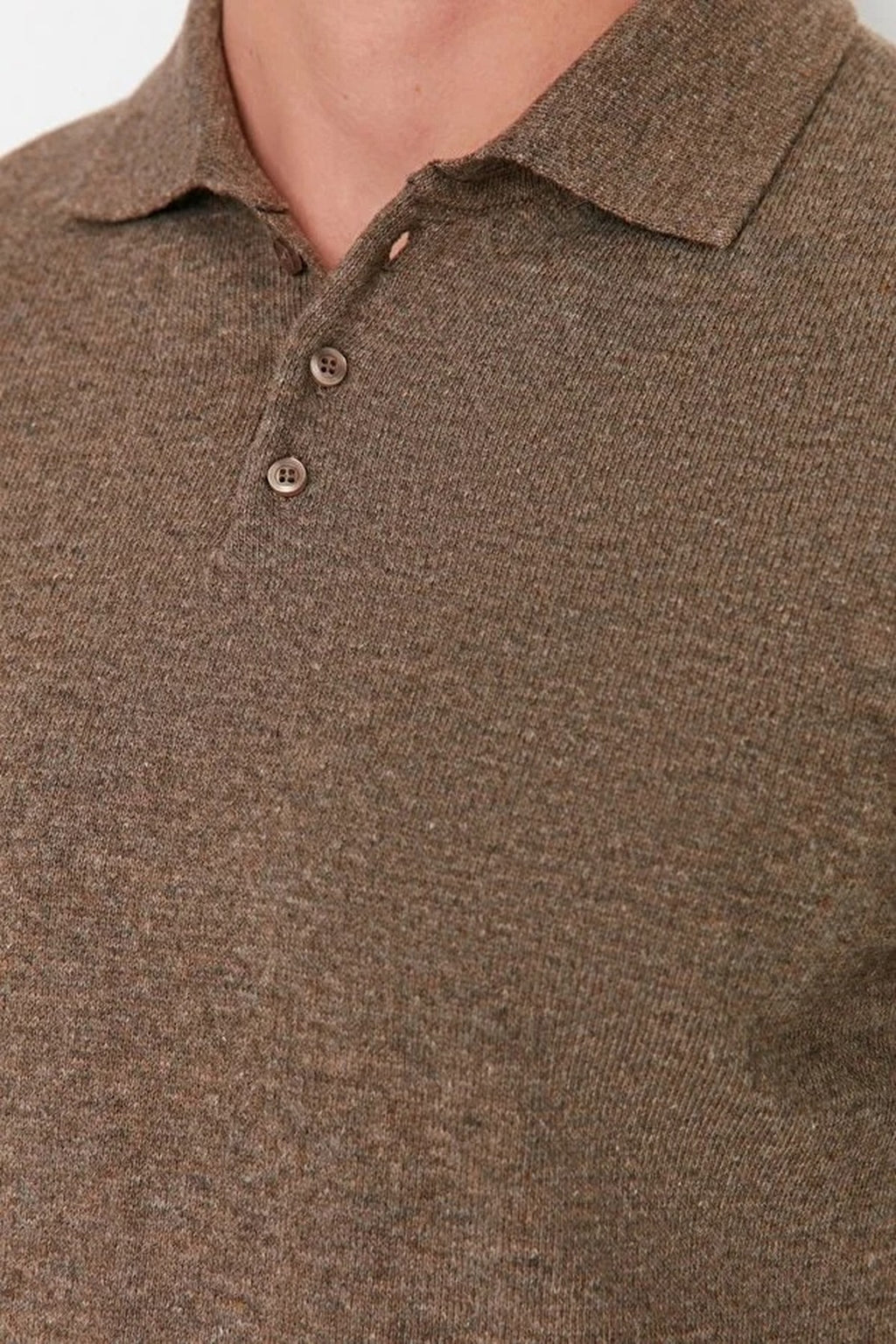 Polo Neck Buttoned Smart Knit Sweater