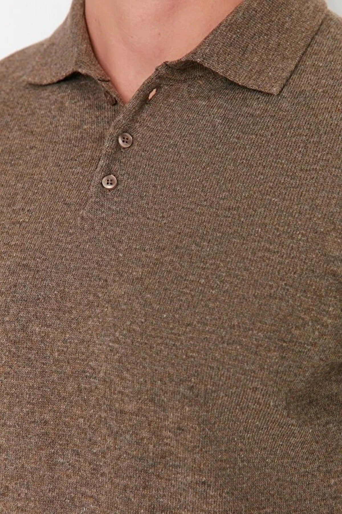 Polo Neck Buttoned Smart Knit Sweater