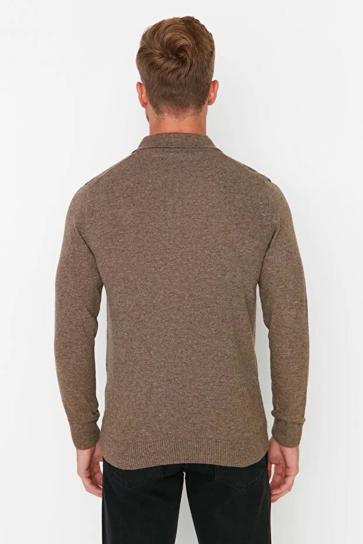 Polo Neck Buttoned Smart Knit Sweater