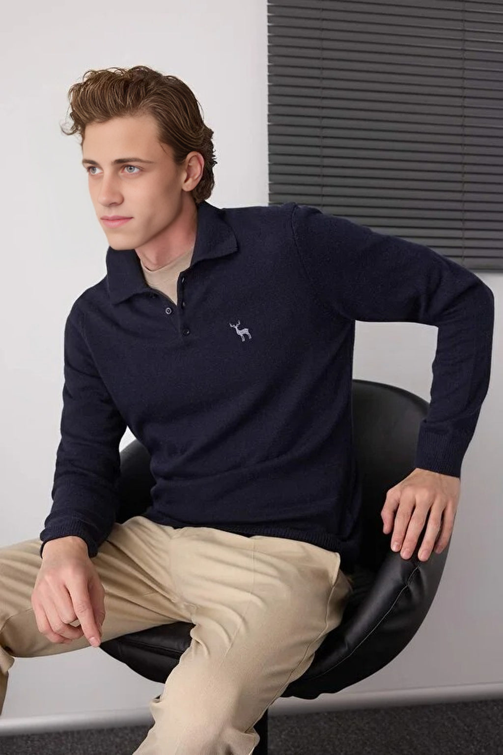 Polo Neck Buttoned Smart Knit Sweater