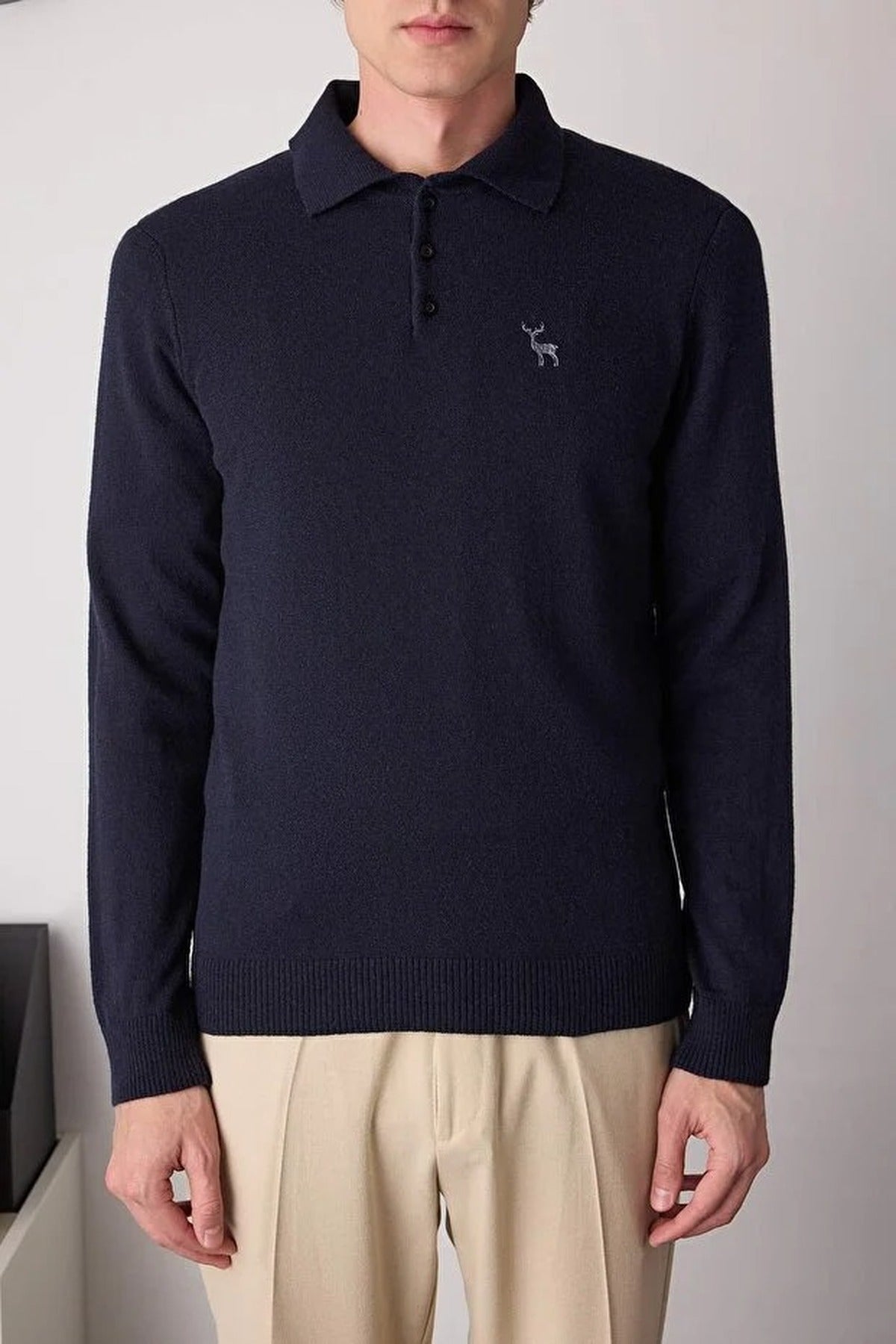 Polo Neck Buttoned Smart Knit Sweater