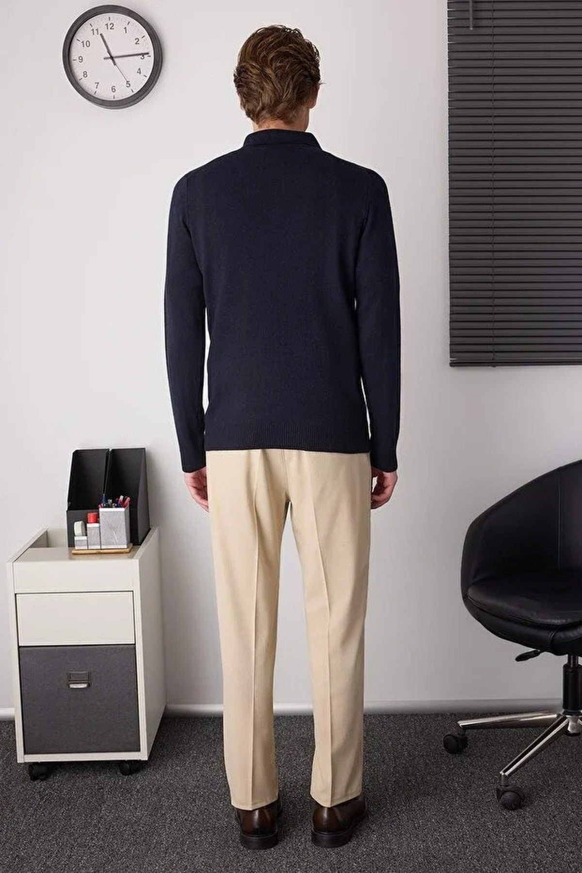 Polo Neck Buttoned Smart Knit Sweater