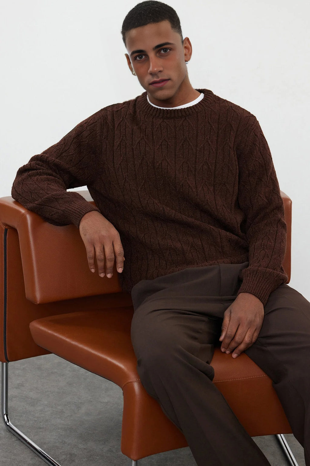 Crew Neck Textured Knit Sweater