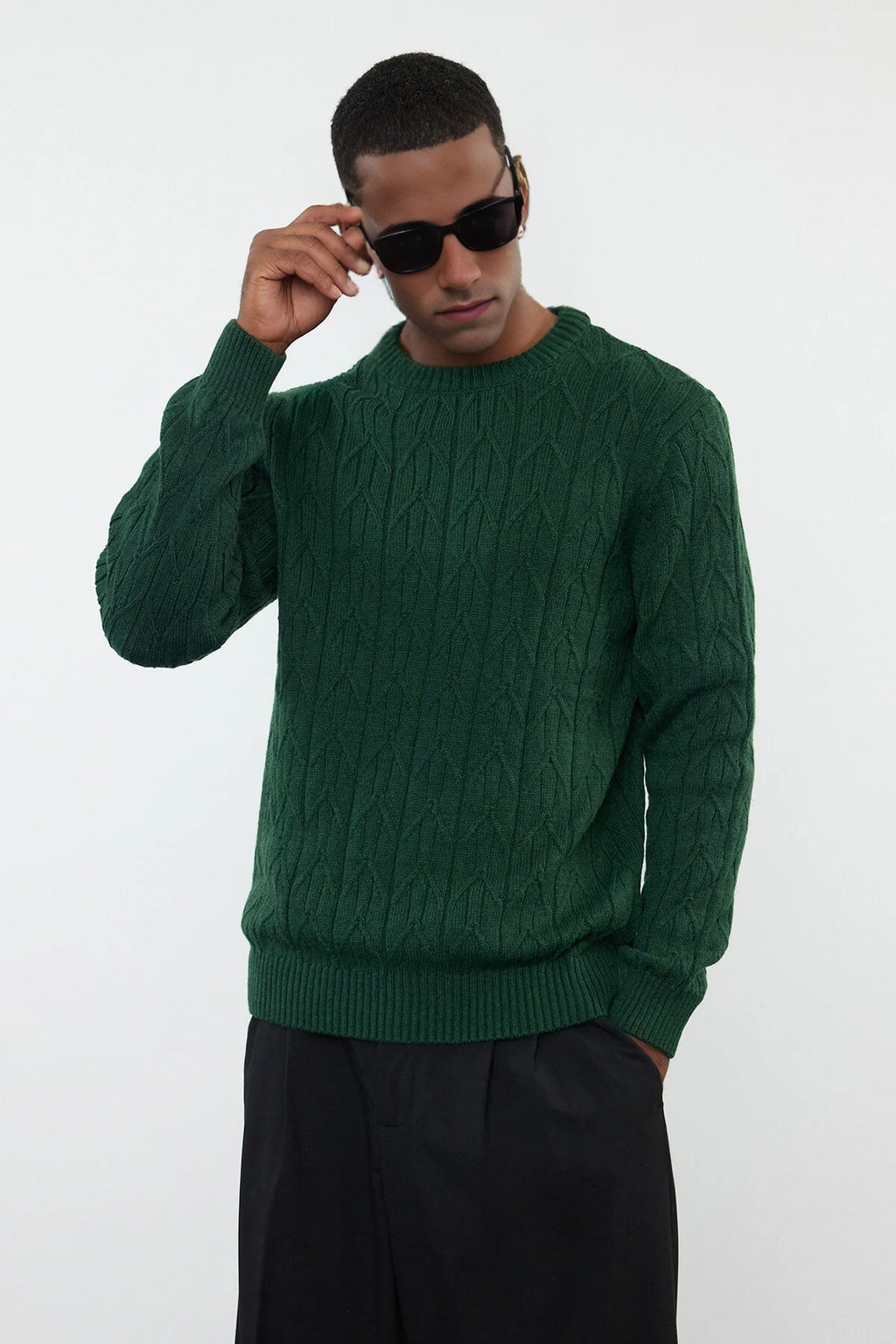 Crew Neck Textured Knit Sweater