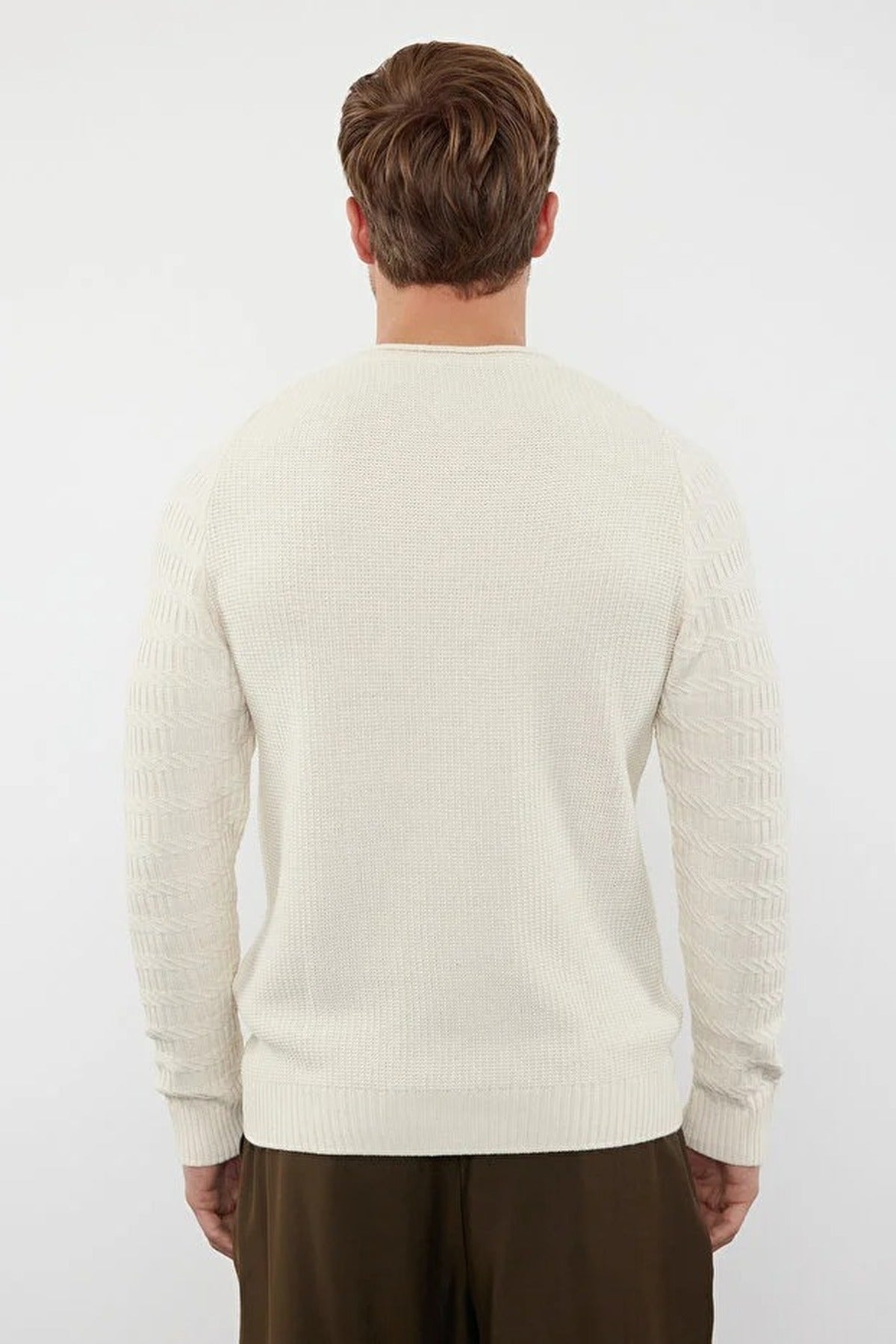 Crew Neck Textured Raglan Sleeve Knit Sweater