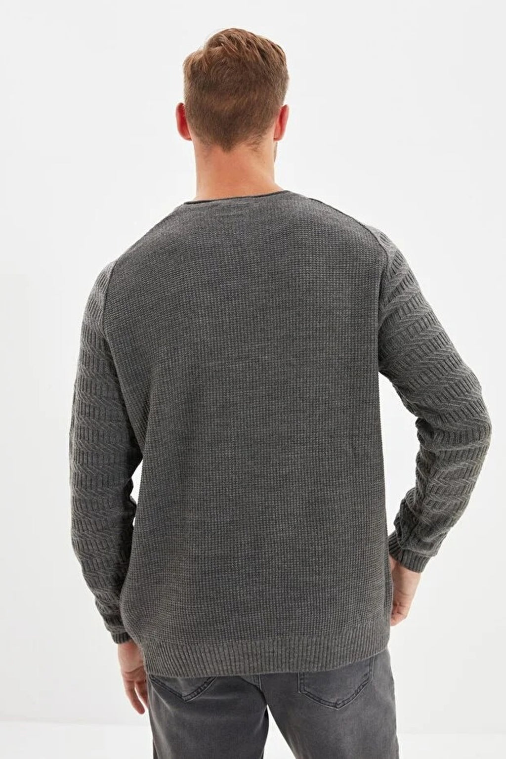 Crew Neck Textured Raglan Sleeve Knit Sweater