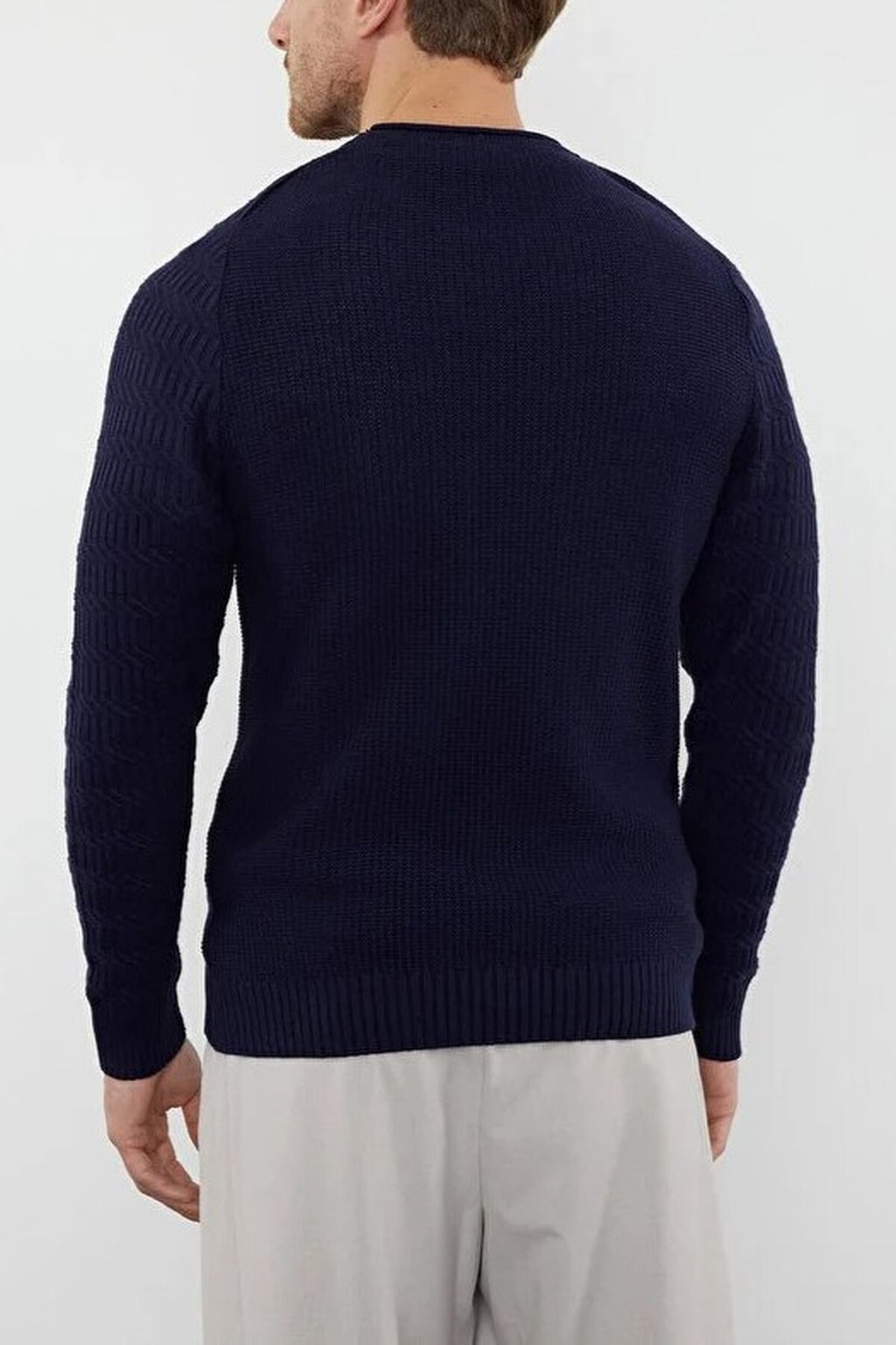 Crew Neck Textured Raglan Sleeve Knit Sweater