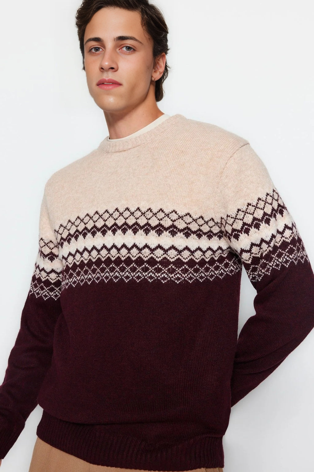Crew Neck Ethnic Knit Sweater