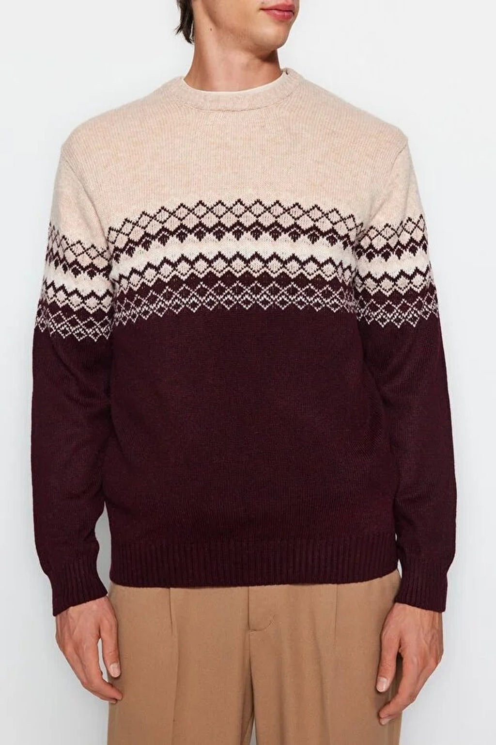 Crew Neck Ethnic Knit Sweater
