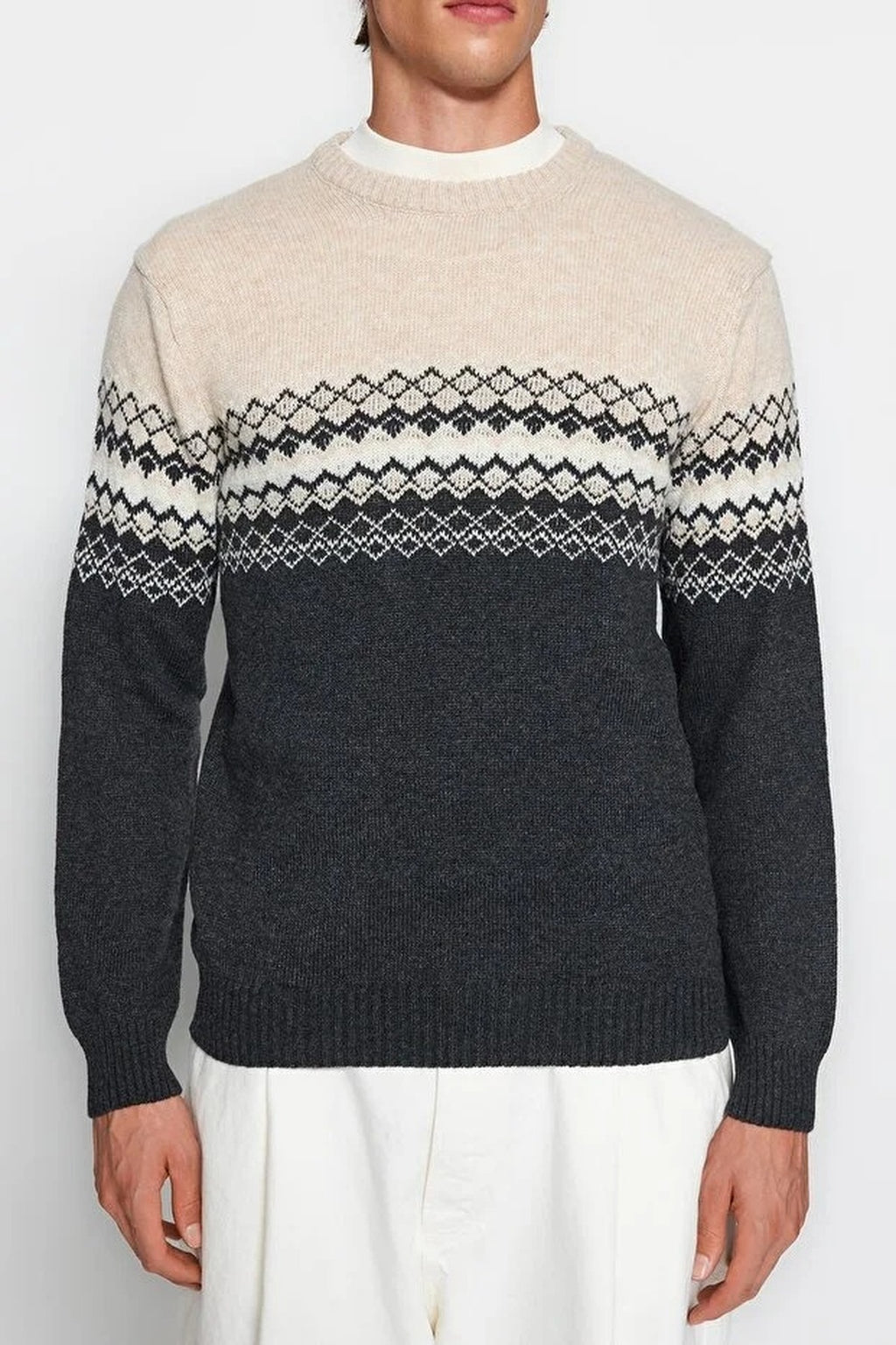 Crew Neck Ethnic Knit Sweater