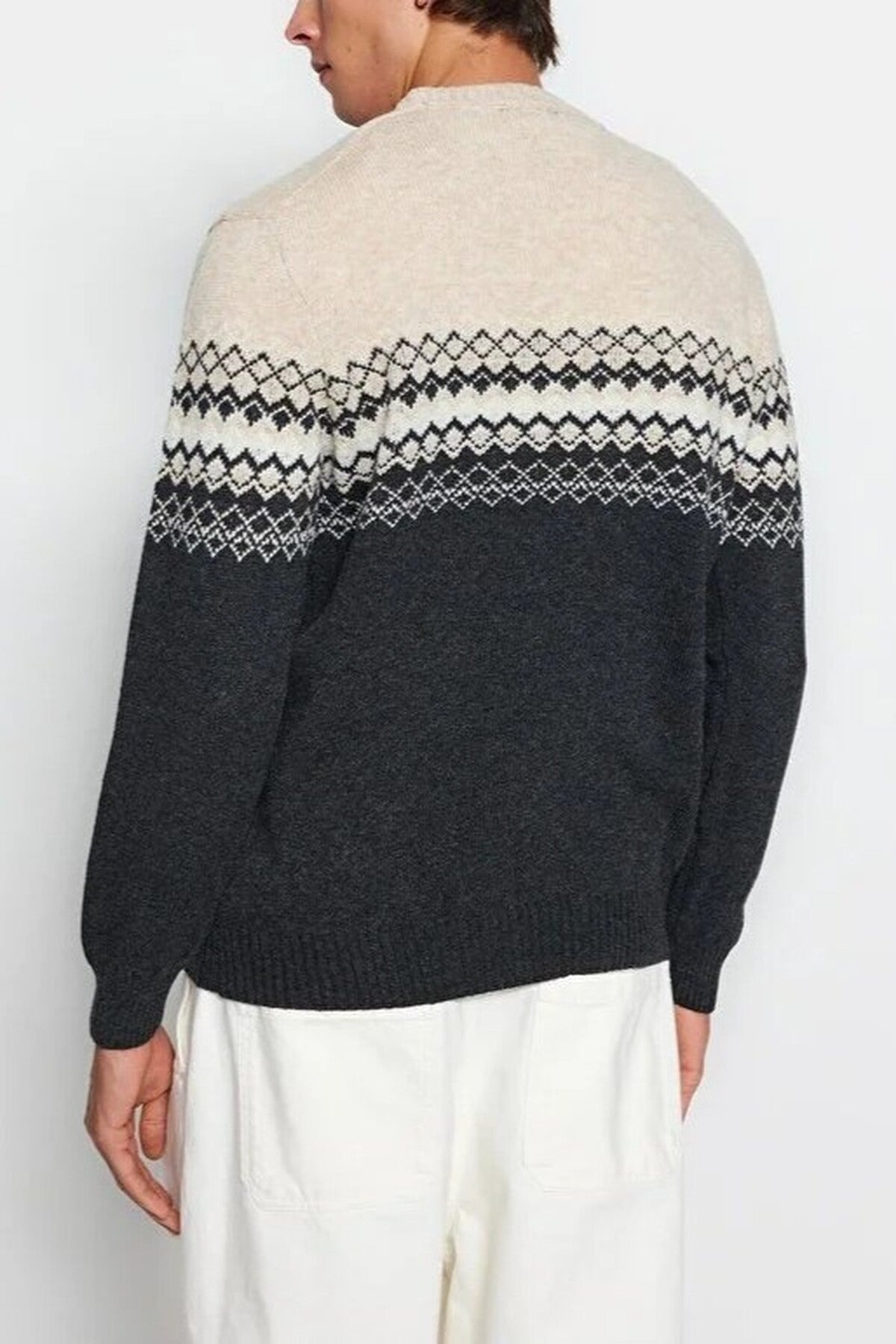 Crew Neck Ethnic Knit Sweater