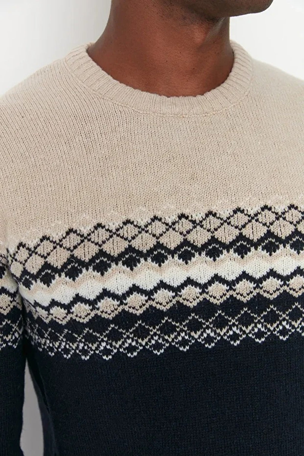 Crew Neck Ethnic Knit Sweater